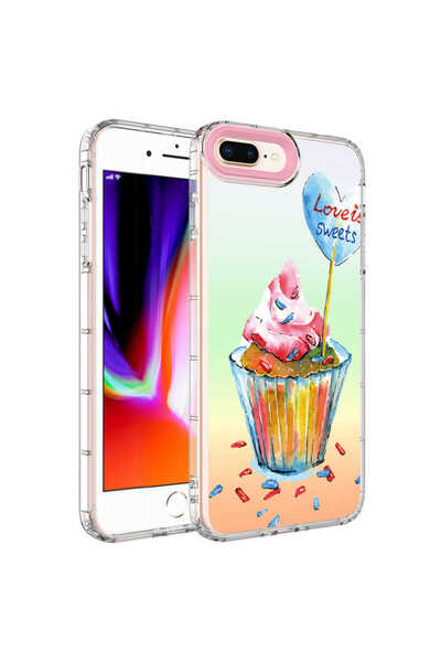 zore iPhone 7 Plus Case Camera Protected Colorful Patterned Hard Silicone Asma Horn Cover - No15