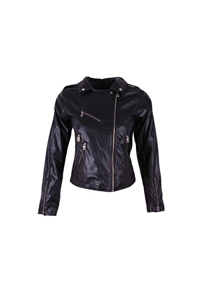 trender 26KG07000005 Jachetă neagră din piele pentru femei 4764