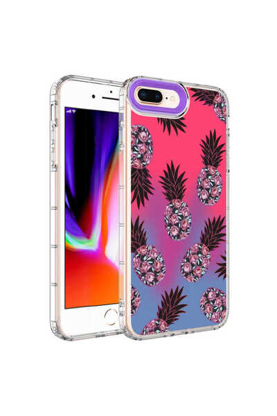 zore iPhone 8 Plus Case Camera Protected Colorful Patterned Hard Silicone Asma Horn Cover - No6