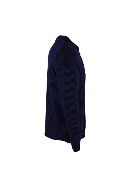 trender Peter Pan collar Button Navy Blue Men's Sweater 17306