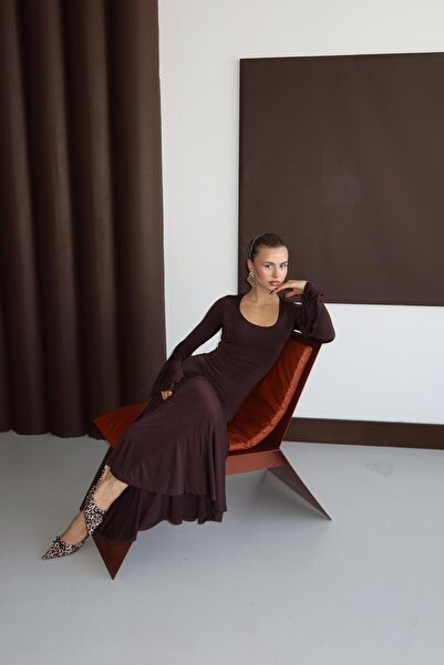 bbeox.com Kolu Volanlı Maxi Elbise