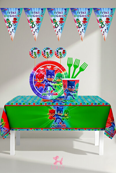 LOLLY PARTY 16 Kişilik Pijamaskeliler Temalı Doğum Günü Parti Seti (Tabak,Bar...
