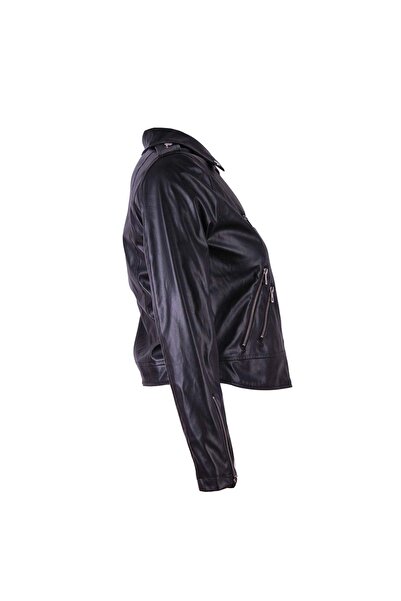 trender 26KG07000005 Jachetă neagră din piele pentru femei 4764