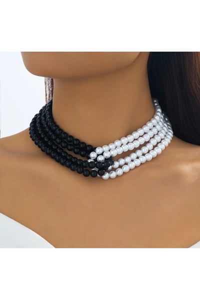 by Natalie Black and White Artificial Pearl Choker Stylish Necklace Suitable ...