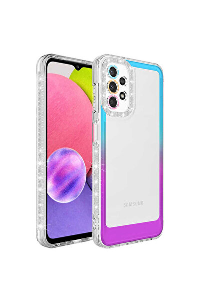 zore Galaxy A33 5g Case Glitter and Color Transition Design Lens Protection Asma Park Cover - Blue-Purple