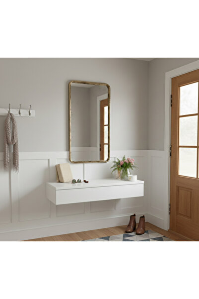 ENG AHŞAP MDF Modern Beyaz Çekmeceli Dresuar Dekoratif Antre & Salon Mobilya 80 cm Makyaj Masası Dolap