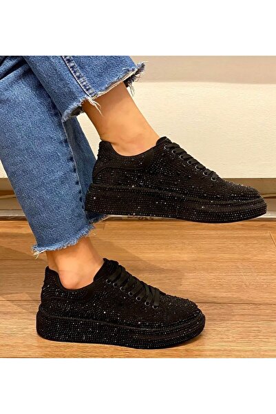 dabab shoes Stella Women's Black Stone Sparkling Platform Sneakers Sports Shoes