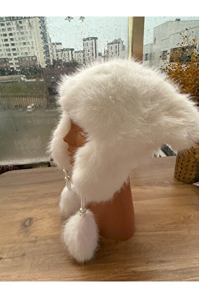 Blotch Women's Cold-Protecting Lined Beanie with Pearl Detail and White Plush Pompom