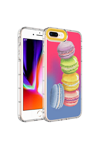 zore iPhone 8 Plus Case Camera Protected Colorful Patterned Hard Silicone Asma Horn Cover - No12
