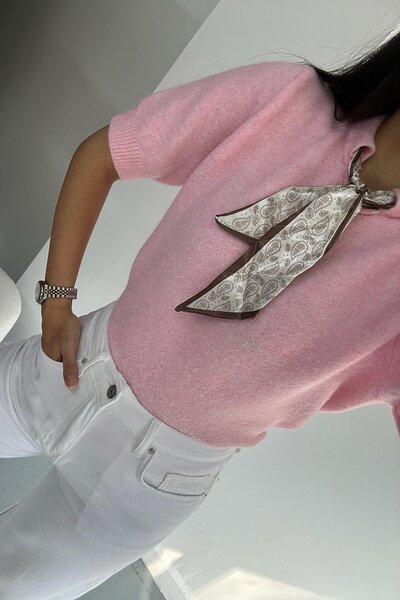 Qu Style Pulover cu mânecă scurtă cu eșarfă