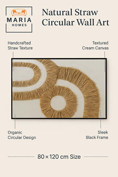 MARIA HOMES Natural Textured Abstract Wall Art – Modern Neutral Straw Design for Living Room & Bedroom-120*80CM