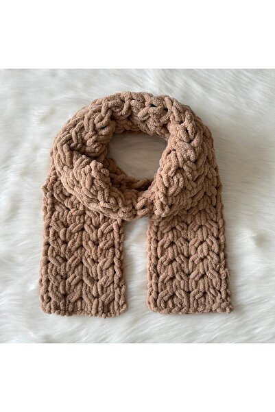 A&D HANDMADE Hand Knitted Puffy Plush Milk Coffee Scarf 200 cm