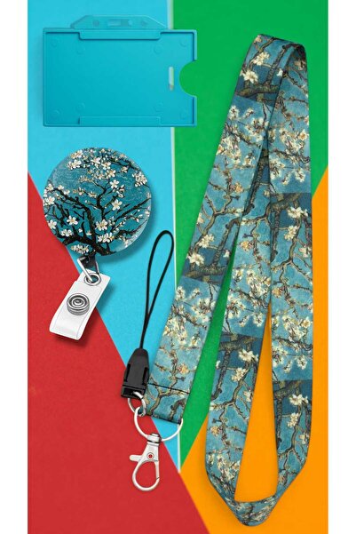 chic crazze حامل بطاقات ويو يو بتصميم شجرة اللوز لفان جوخ مع حبل تعليق للرقبة