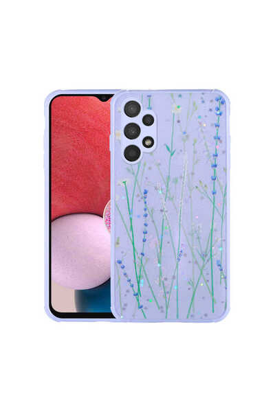 zore Galaxy A13 4g Case Glitter Patterned Camera Protected Shiny Asma Popy Cover - Heart