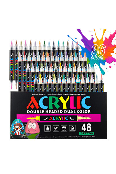 SOFIEV Set 48 carioci acrilice profesionale, 96 culori, vârf dublu fin + pensulă rezistente la apă SOFIEV®