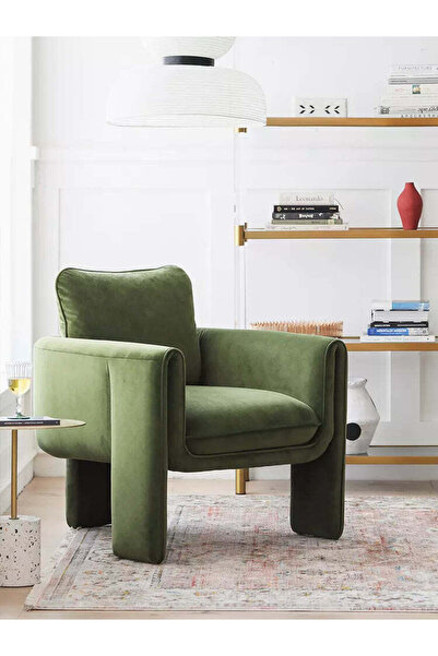 homejoyz | كرسي عصري - قماش مخملي مع إسفنج أخضر وخشب سويدي - أخضر داكن