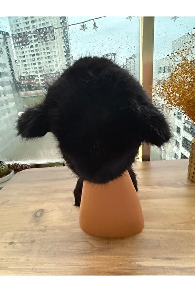 Blotch Women's Cold-Protecting Lined Black Plush Pom-Pom Beanie with Pearl Detail and Ear Coverage