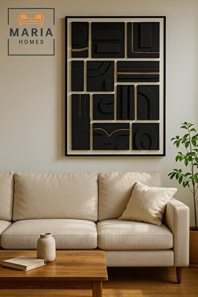 MARIA HOMES Modern Wall Art 120×80 – Abstract Frame & Luxury Black Textured W...