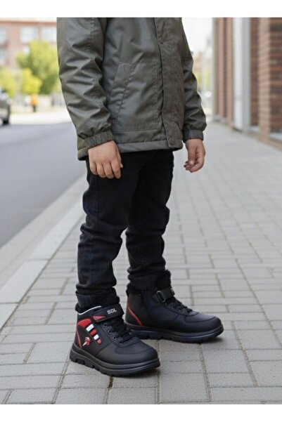 Shubuu Unisex Çocuk Fermuarlı Cırtlı Tüylü Kışlık Bot Outdoor Trekking