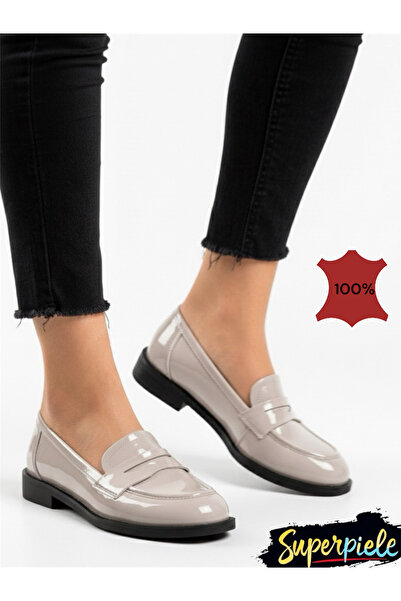 ANGEL BLUE Women's casual loafers patent leather shoes, gray, slip-on