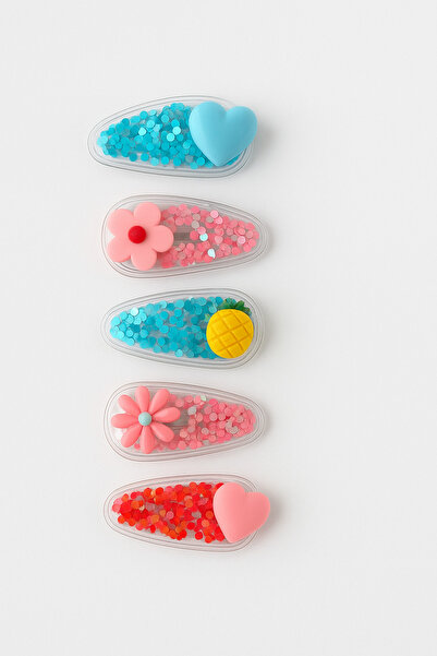 LİNACO Kız Çocuk 5’li Simli Şeffaf Toka Seti – Çiçekli, Meyveli, Sevimli Mode...