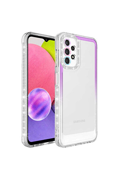 zore Galaxy A33 5g Case Glitter and Color Transition Design Lens Protection Asma Park Cover - Purple-White