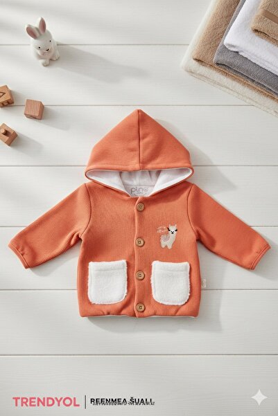 Baby Pattini Bebek Fitilli Yumuşak Cepli Lama Nakışlı Kapüşonlu Bebek Ceketi