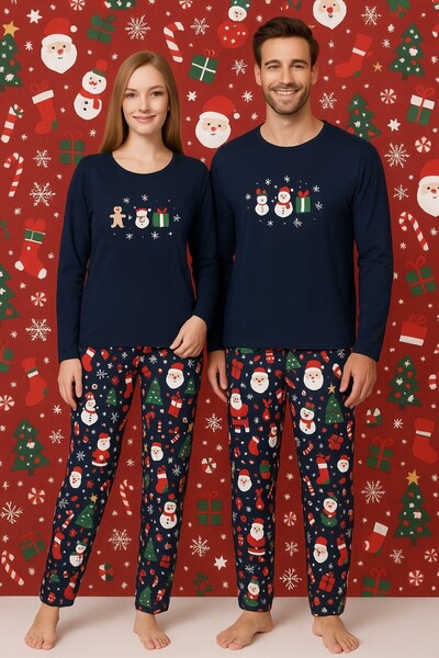TOSKI Pijamale Cuplu Crăciun Bleumarin – Om de Zăpadă,