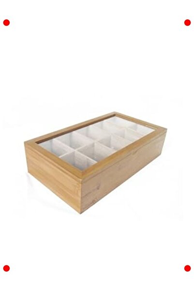 ulupazarlama 10 Compartments Natural Wooden Tea Storage Box