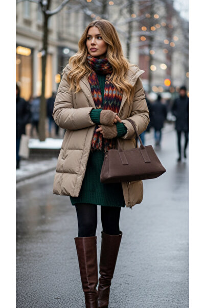 themoiss The Moiss Bitter Coffee Baguette Three-Compartment Suede Hand and Shoulder Bag