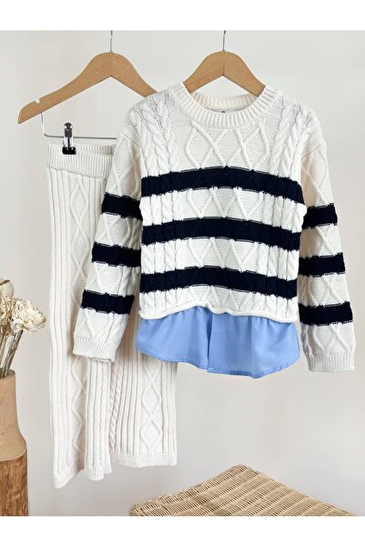 Pinkitokids White Angel Shirt Detailed Knitwear and Knitwear Pants