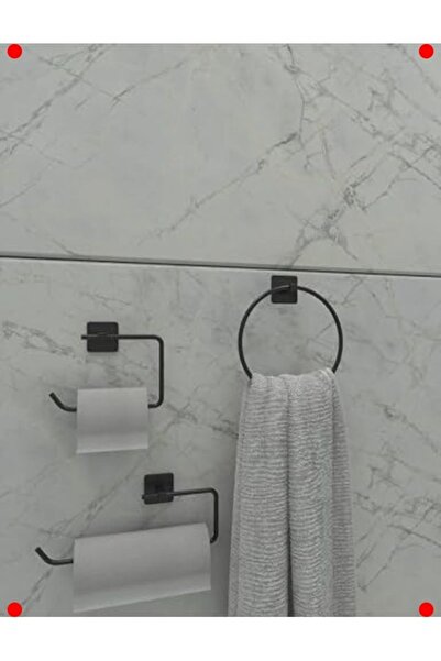 ulupazarlama مجموعة إكسسوارات الحمام اللاصقة باللون الأسود - تصميم مربع