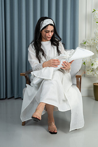 obejana Seventh set: postpartum robe + baby carrier + baby overalls, off-white color