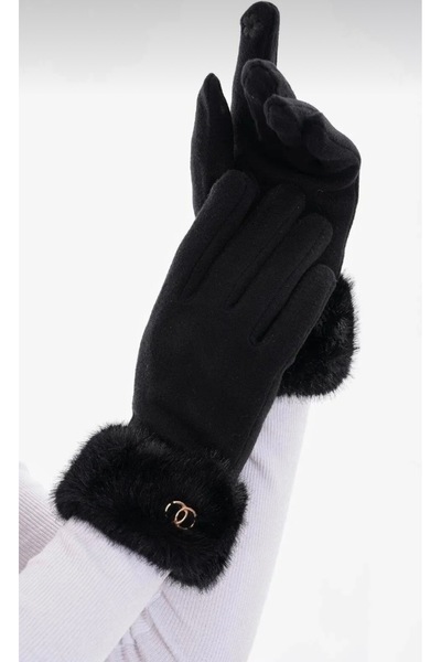 Stern Kürklü Dokunmatik Siyah Eldiven