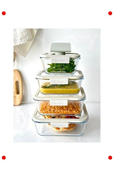 markentegra Vacuum Glass Storage Container Set, Beige, 5 Pieces