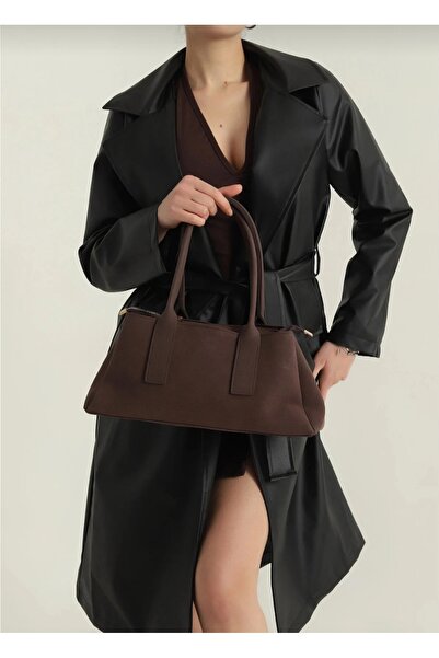 themoiss The Moiss Bitter Coffee Baguette Three-Compartment Suede Hand and Shoulder Bag