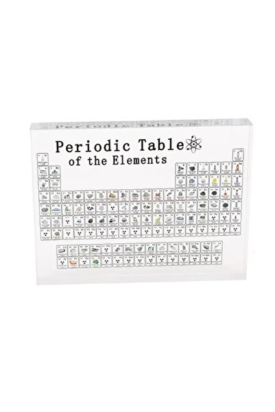 OEM Periodic table of 118 chemical elements, transparent acrylic 20mm thick, H 11.4 cm, L 15 cm