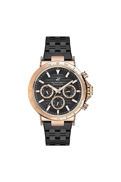 Beverly Hills Polo Club Bp3143X.450 Men's Wristwatch |   44 mm Rose Gold Steel Case, Black Dial, Mul