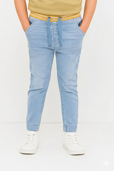 STITCH by MH "Boys’ Denim Jogger Pants with Yellow-Striped Ribbed Waistband