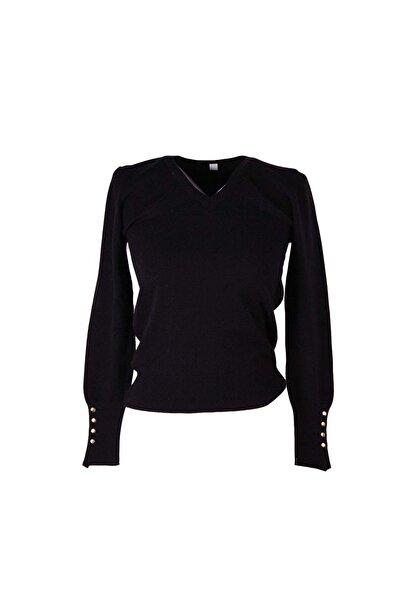 trender Basic V-Neck Black Women's Sweater 26Kl71A40021
