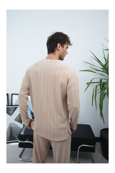 perasttesktil Men's Crew Neck Oversized Striped Sweatshirt