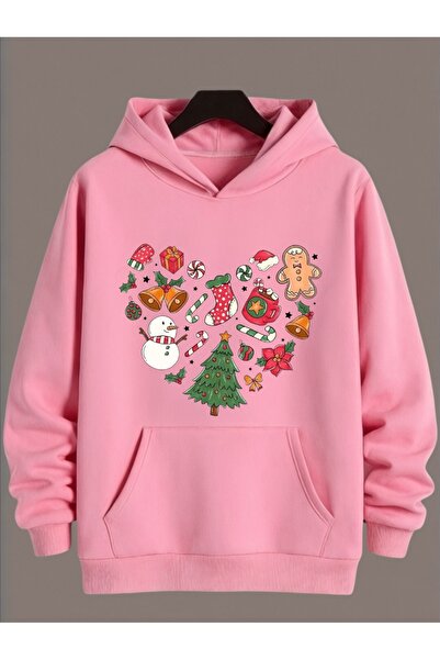 ArtYus Unisex Long Sleeve Transfer Merry Christmas Heart Christmas Printed Plus Size Crew Neck Sweatshirt