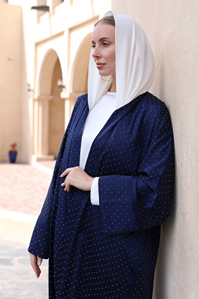 ViadelAtelier TAŞLI KUM SATEN YIRTMAÇLI ABAYA