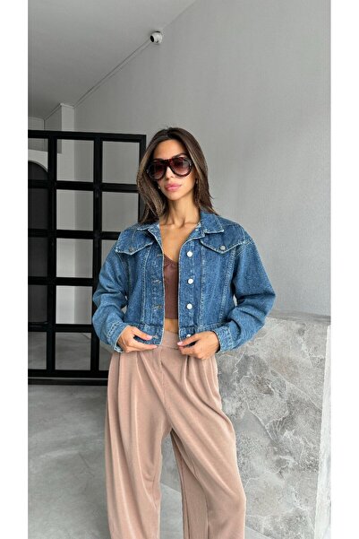 AYSHAN Blue Oversized Loose Fit Cropped Denim Jacket