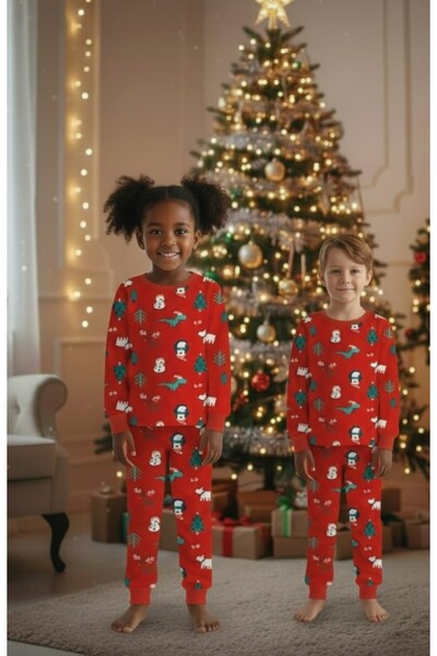 elmas kids New Year Printed 2-Ply Unisex Children's Pajama Set the Fabric Is 100 Percent Cotton