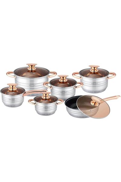KAISA VILLA طقم أواني طهي من الفولاذ المقاوم للصدأ، 7 قطع، فضي