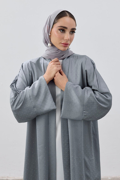 ViadelAtelier TAŞLI KUM SATEN YIRTMAÇLI ABAYA