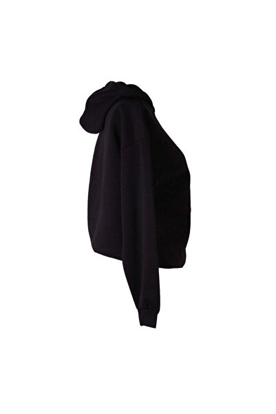 trender 3 İp Ş Fleece-Lined K Hooded Black Women's Sweatshirt 26Kdt1000009