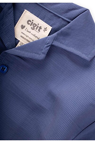 Cigit Hawaiian Striped Modal Shirt 1-8 Years Indigo Blue