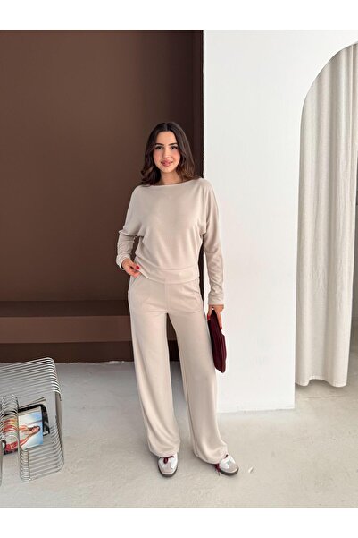 Elaxi Women's Boat Neck Modal Fabric Casual Two-Piece Set